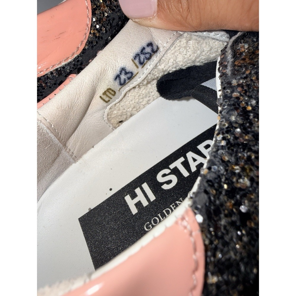 GOLDEN GOOSE Hi Star Glitter Star Black Pink Gold White Women's Sneakers Sz 38 - Picture 4 of 10